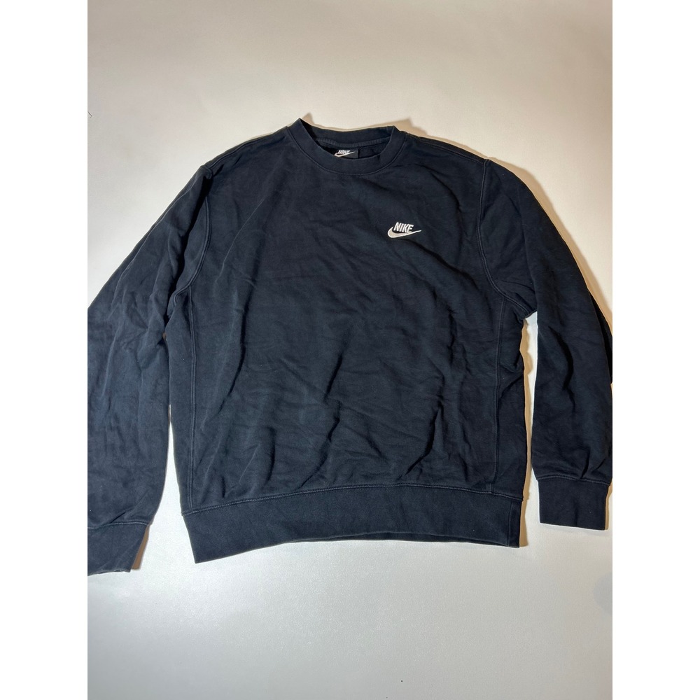 Nike Sweatshirt Men's Medium Black Embroidered Swoosh Fleece Crewneck